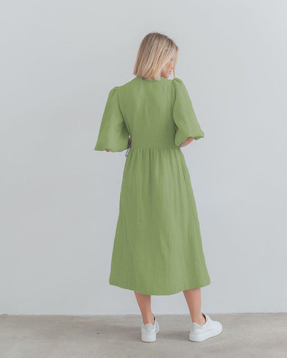 Elegant Cotton Summer Short Sleeves Midi Dresses