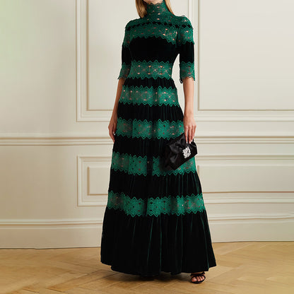 Vintage High Neck Designed Lace Long Dresses
