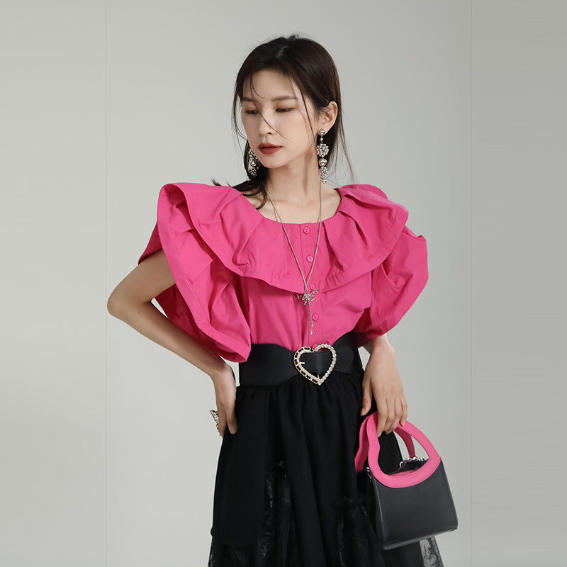 Designed Ruffled Short Sleeves Shirts