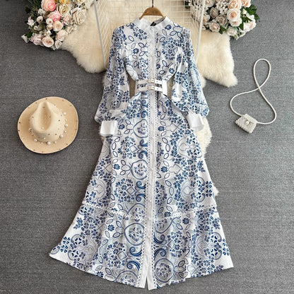Vintage Stand Collar Elegant Long Dresses