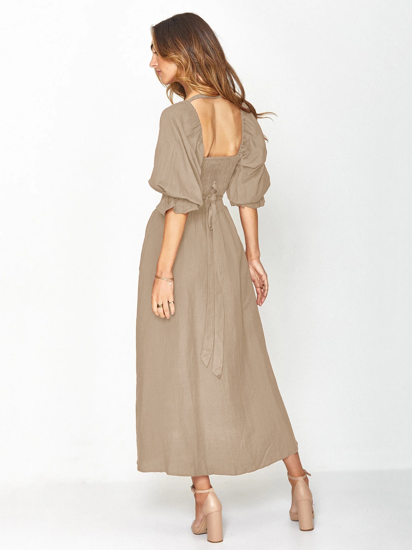 Summer High Waist Long Sleeves Double Sides Midi Dresses