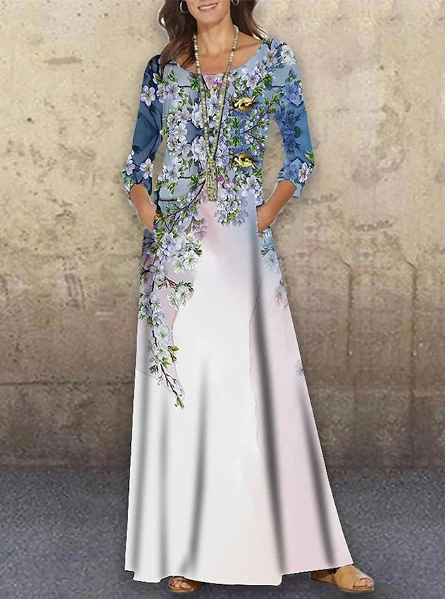Elegant 3D Floral Print Summer Long Dresses