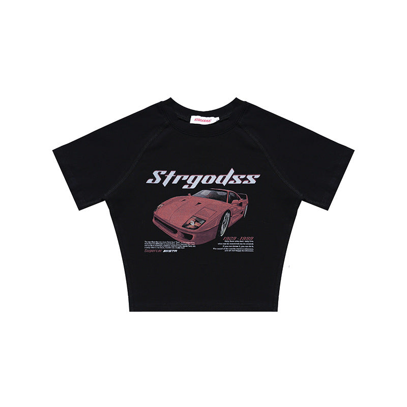 Sexy Sports Car Design Short Sleeves T Shirts for Girls