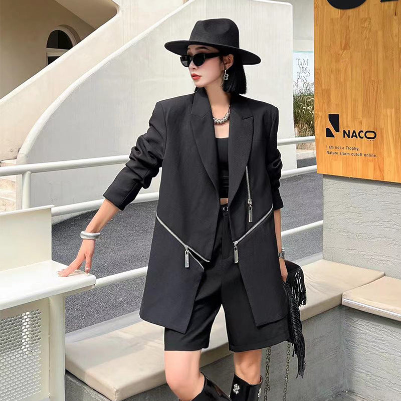 Designed Fashon Zipper Blazer Coat