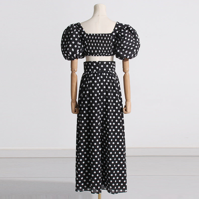 Designed Puff Sleeves Short Tops and Split Skirts Suits