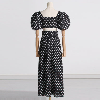 Designed Puff Sleeves Short Tops and Split Skirts Suits