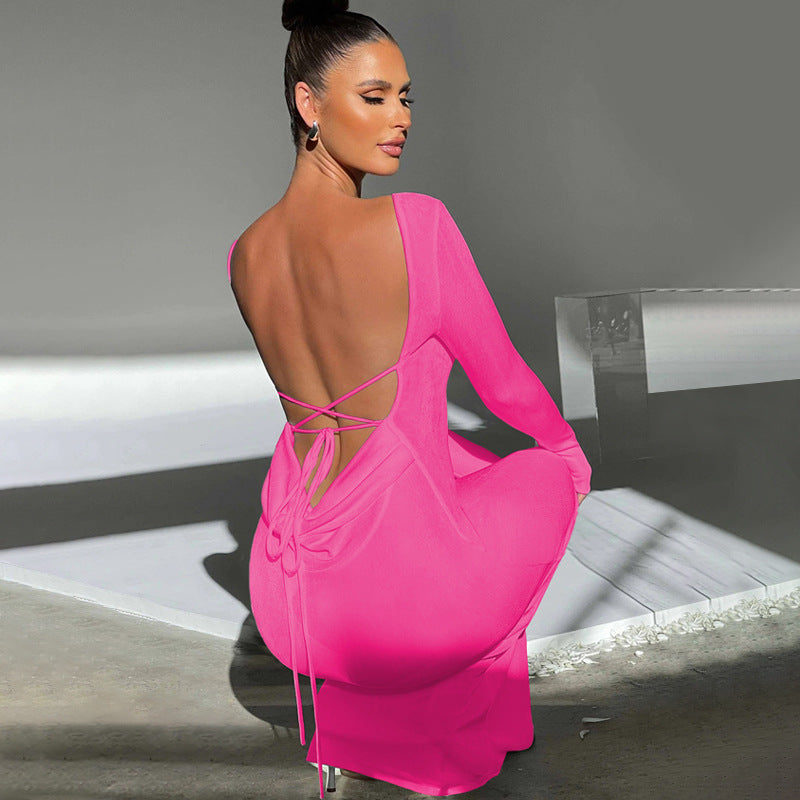 Sexy Backless Lace Up Long Sleeves Dresses