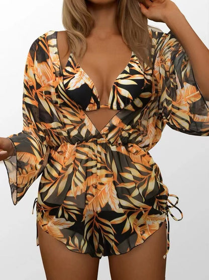 Sexy Net Drawstring 3pcs Women Swimsuits