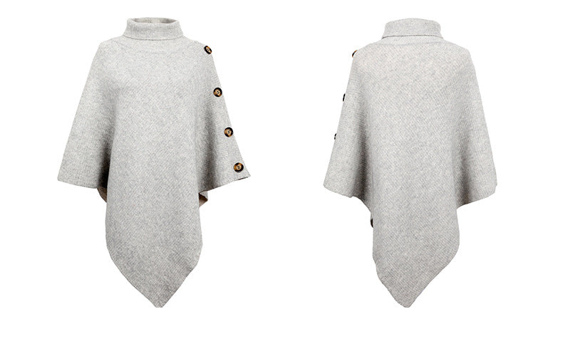 Casual High Neck Knitted Cloak Coats for Women