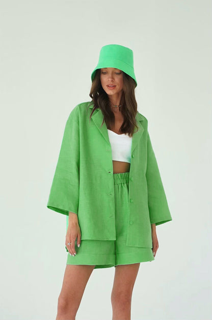 Summer Cotton Long Sleeves Shirts and Shorts Suits