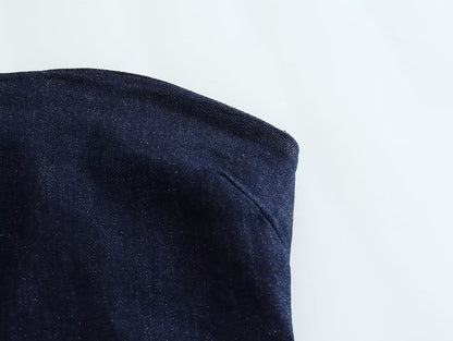 Sexy Back Zippered Strapless Denim Dresses