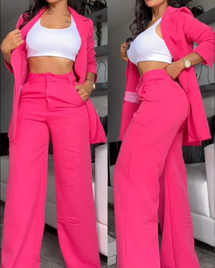 Fashion Women Blazers & Straight Pants Two Pieces Suits