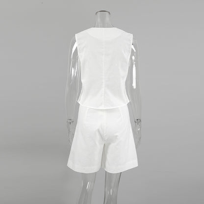 Designed Linen Cotton Summer Sleeveless Tops and Shorts Sets