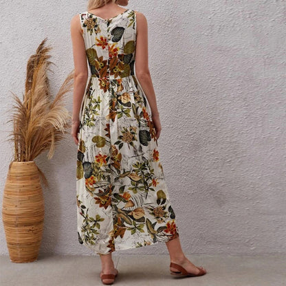 Fashion Floral Print Sleeveless Summer Long Dresses