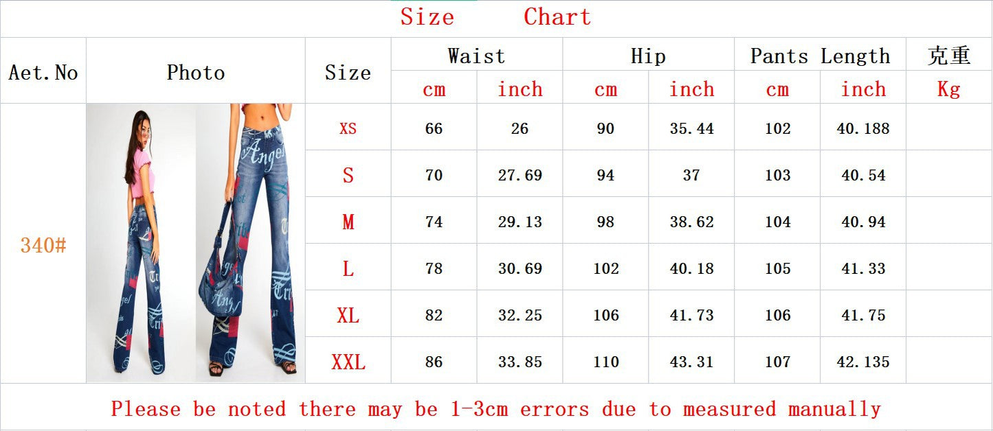 Casual Letter Print High Waist Pants