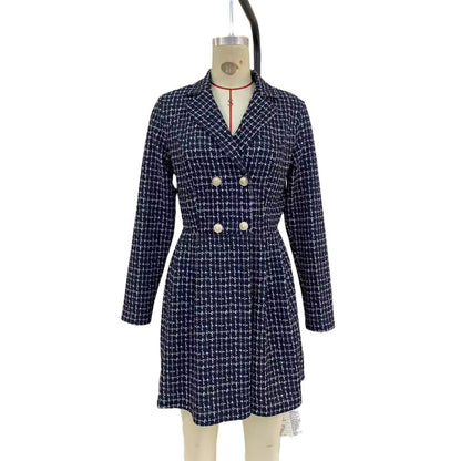 Fashion Plaid Winter Long Sleeves Dress Coats