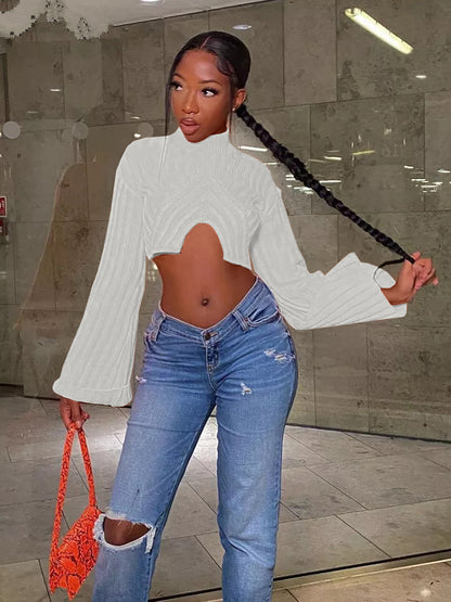 Sexy Irregular Midriff Baring Short Knitted Tops