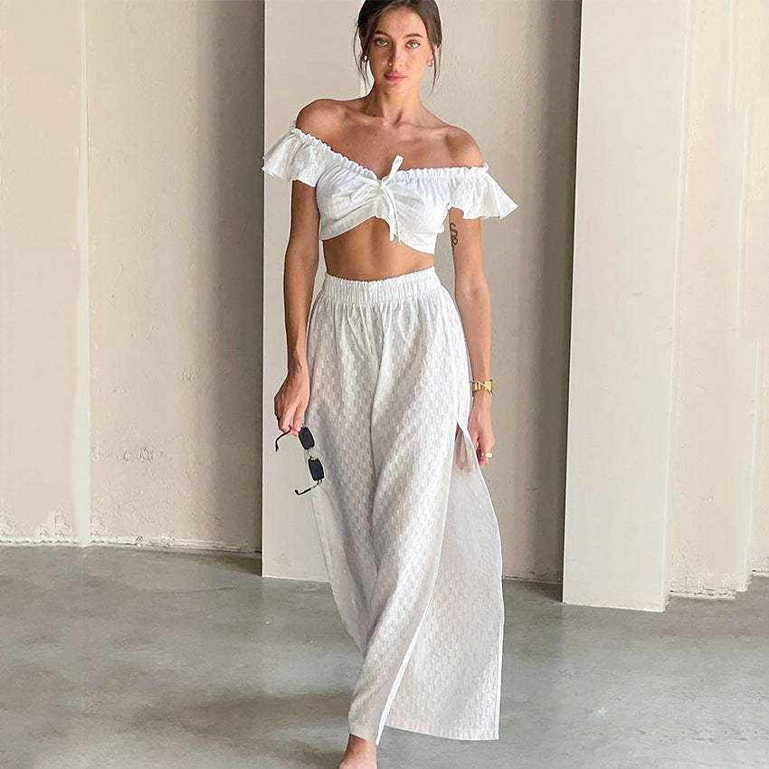 Sexy Designed Ruffled White Two Pieces Sets for Women