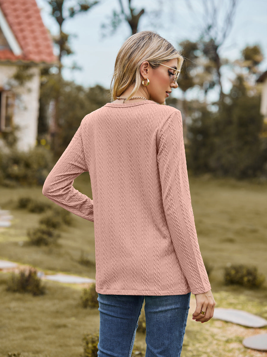 Fashion Round Neckline Button Long Sleeves Shirts