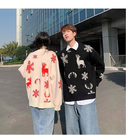 Merry Christmas Elk Print Knitted Pullover Sweaters