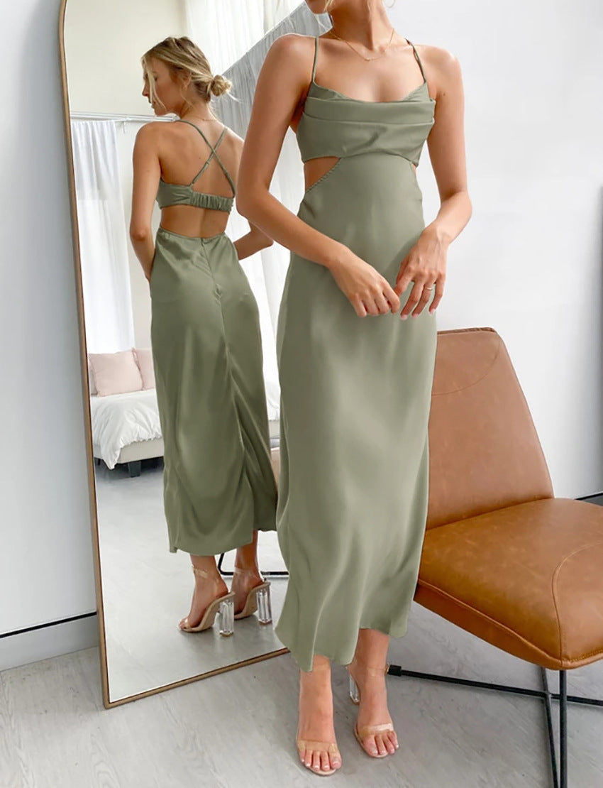 Sexy Satin Backless Long Sleeveless Party Dresses