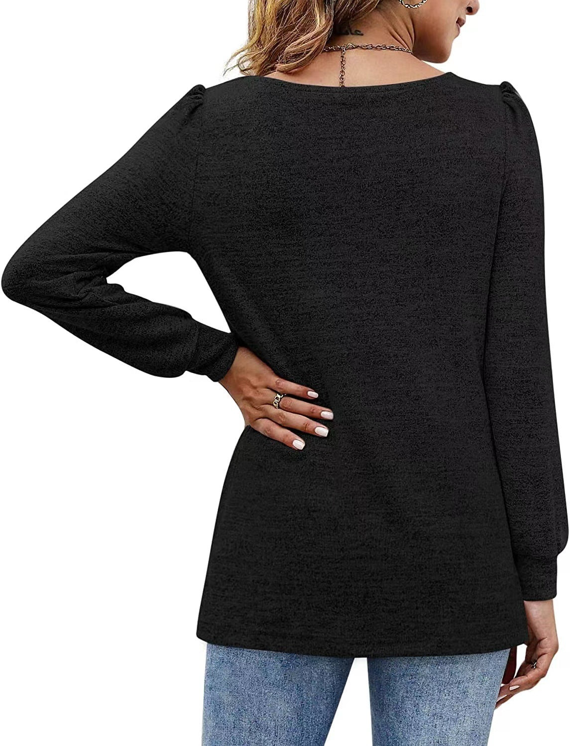 Fashion Square Neckline Long Sleeves Shirts