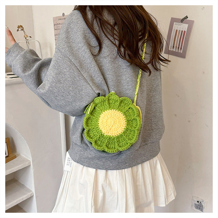 Designed Handmade Crochet 3d Sunflower Mini Shoulder Bags
