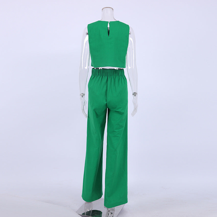 Casual Cotton Linen Sleeveless Tops & Wide Legs Pants