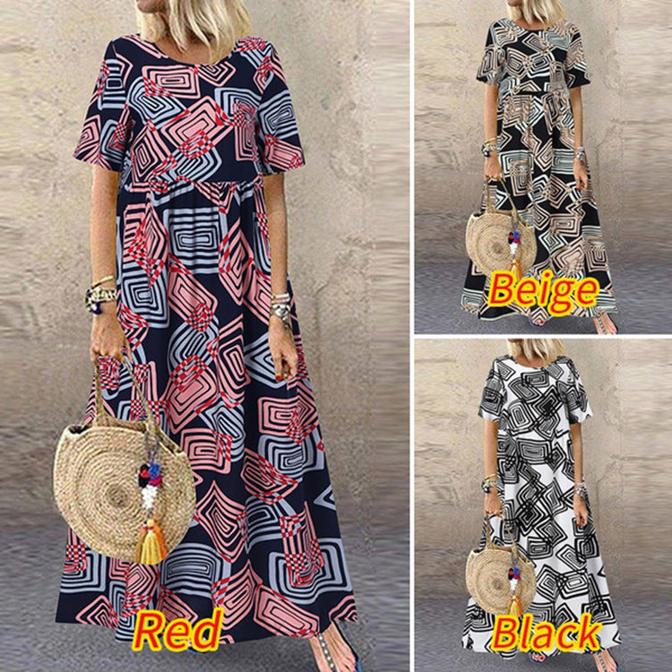 Vintage Summer Short Sleeves Long Maxi Dresses