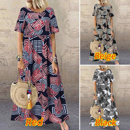 Vintage Summer Short Sleeves Long Maxi Dresses