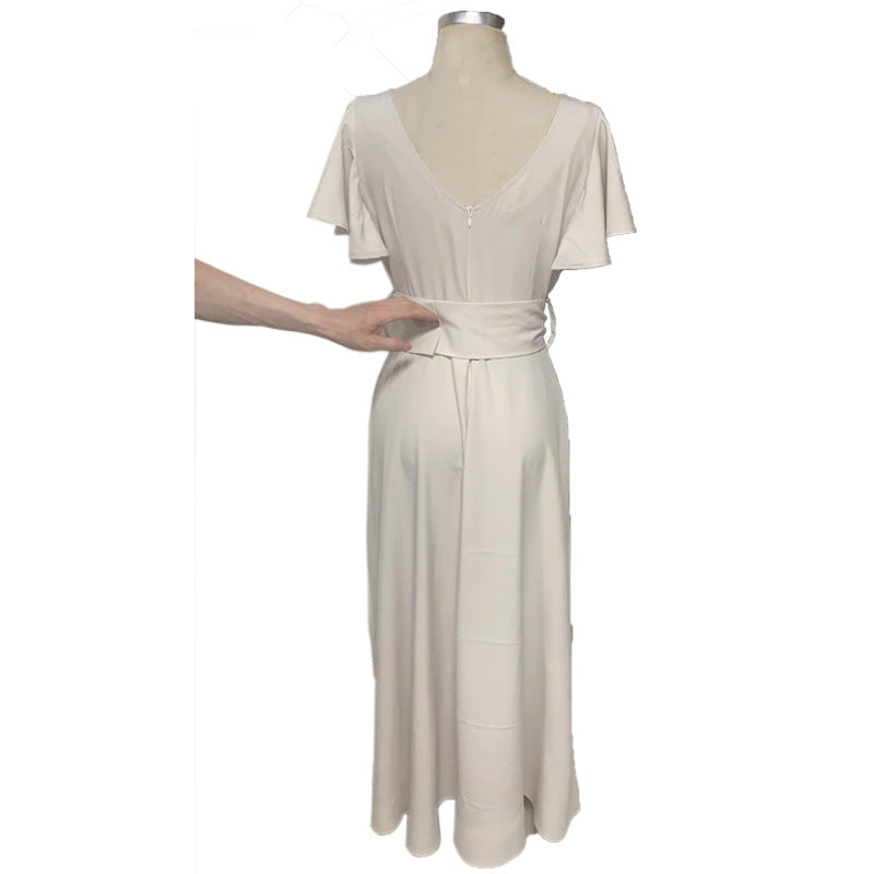 Fashion V Neck Ruffled Long Dresses