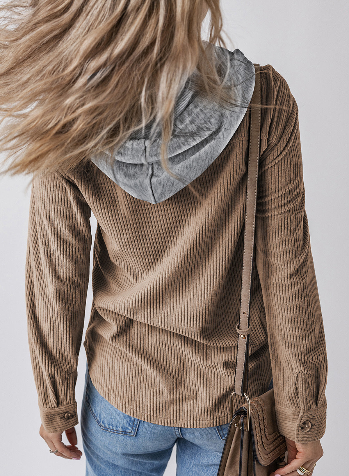 Women Lapel Buckle Cardigan Hooded Pull Rope Striped Jacket Coats