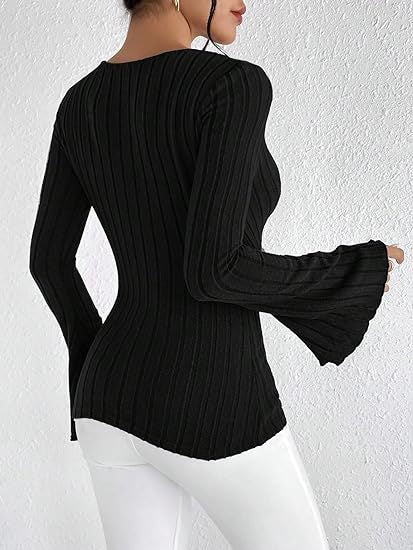 Fashion V Neck Knitted Long Sleeves T Shirts