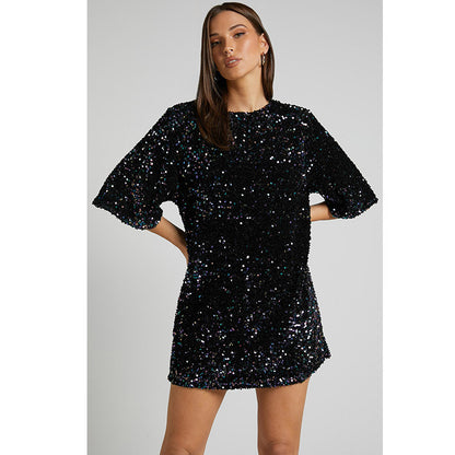 Fashion V Neck Sequined Backless Short Dresses