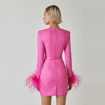 Sexy Square Neckline Feather Design Mini Dresses
