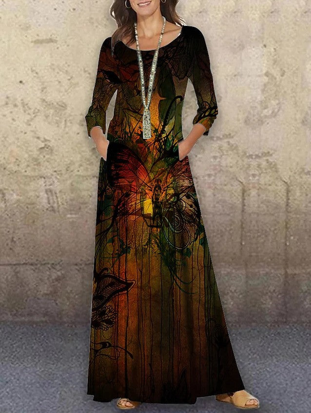 Elegant 3D Floral Print Summer Long Dresses