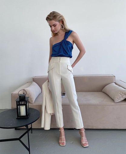 Sexy Satin One Shoulder Women Crop Tops