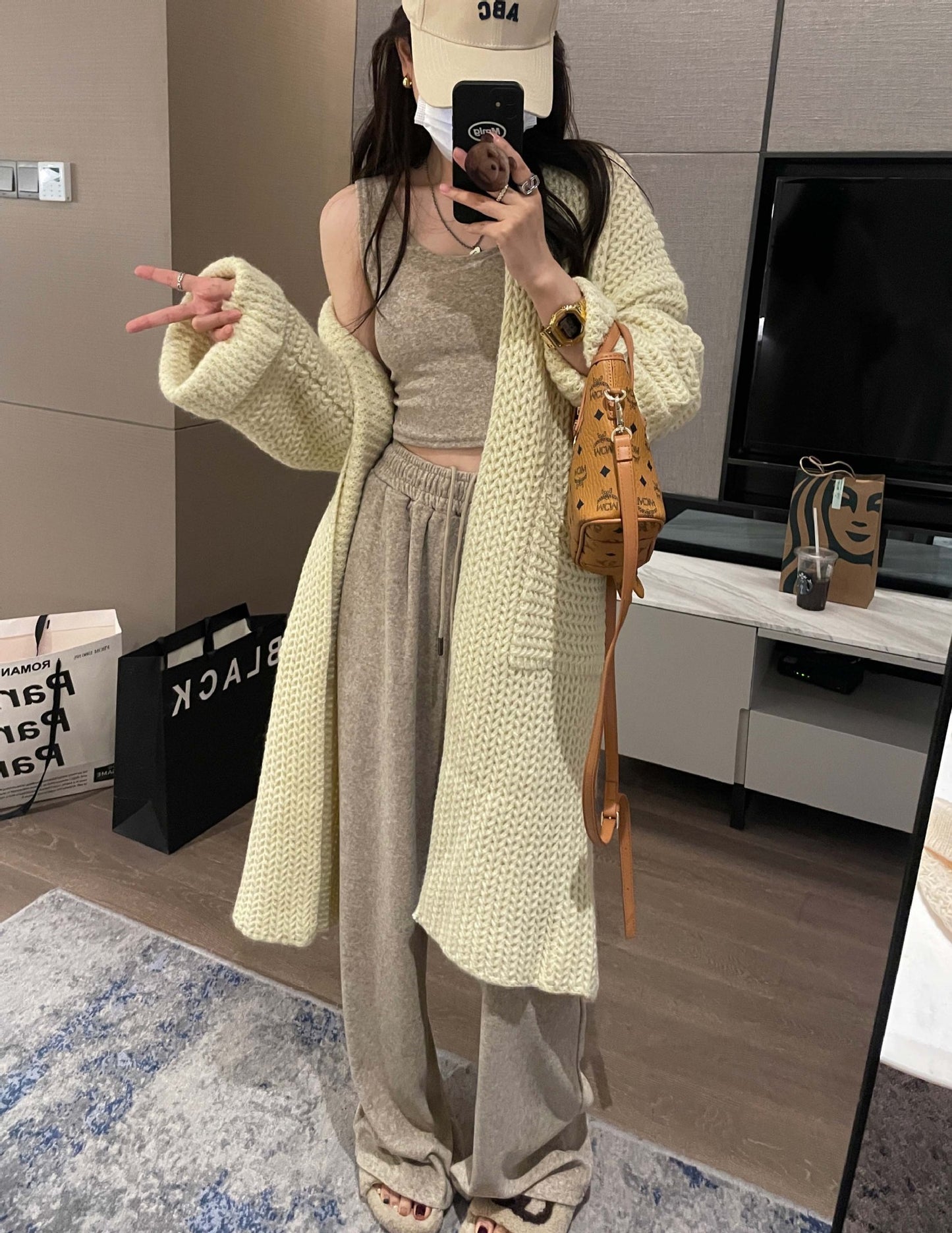 Casual Knitted Midi Length Top Coats