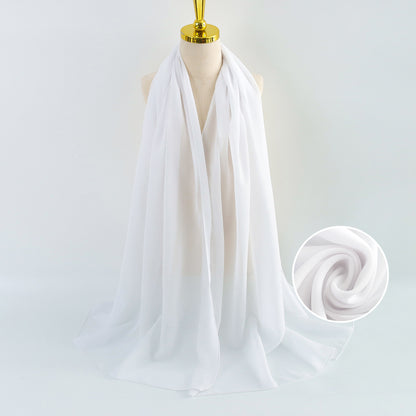 Women Pearl Chiffon Scarf Solid Color Bubble Towel Versatile Scarves