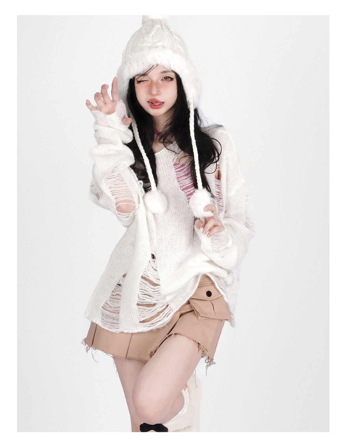Casual Broken Holes Long Sleeves Knitted Sweaters