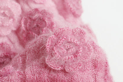 Fashion Lovely 3D Floral Design Short Knitted Sweaters