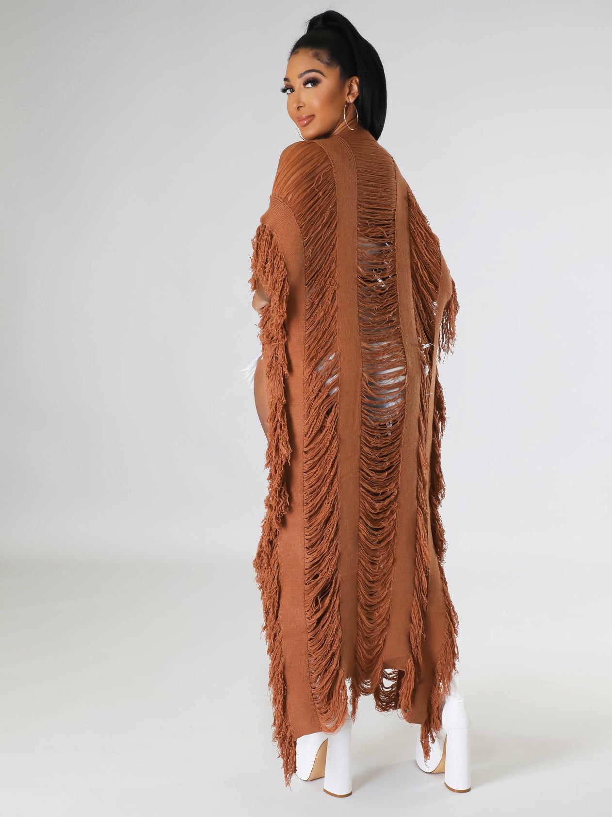 Fashion Tassels Knitted Hollow Out Women Coats