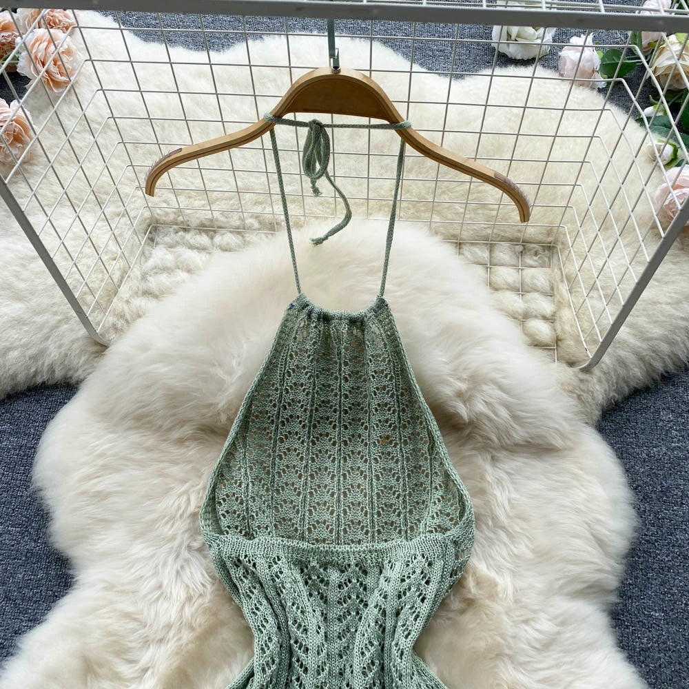 Designed Halter Sleeveless Knitted Sheath Holiday Dresses