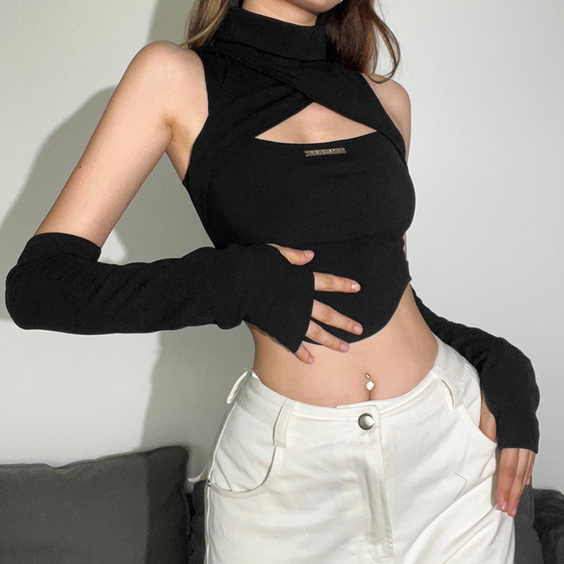Sexy High Neck Sleeveless Midriff Baring Tank Tops