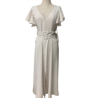 Fashion V Neck Ruffled Long Dresses