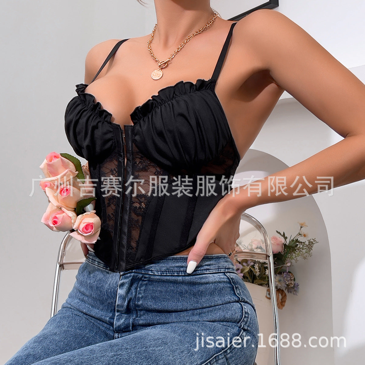 Sexy Ruffled Lace Tank Tops