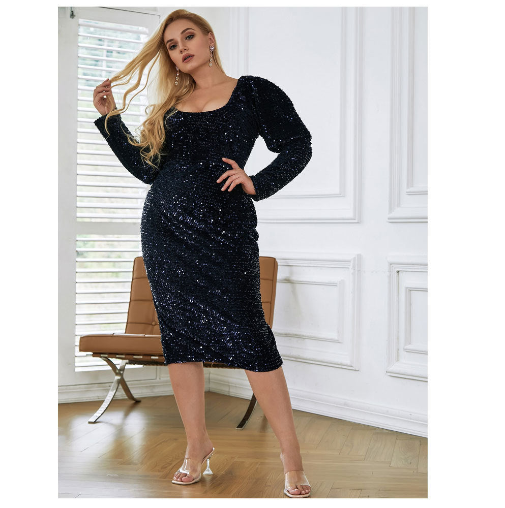 Summer Long Sleeves Sequined Plus Sizes Dresses