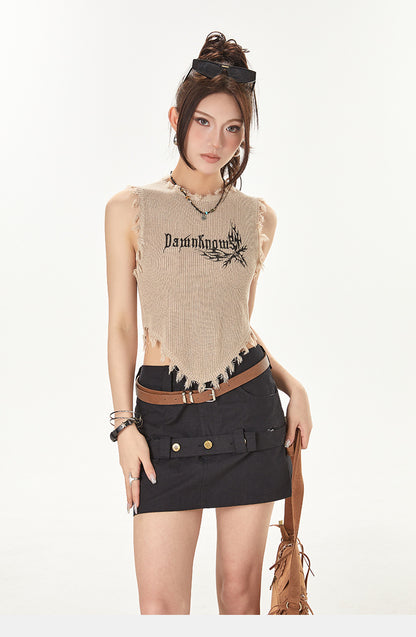 Vintage street Style Irregular Knitted Sleeveless T Shirts
