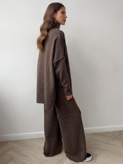 Casual High Neck Pullover Sweaters & Knitted Pants