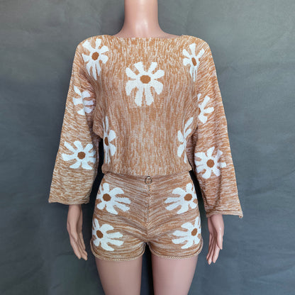 Fashion Colorful Flower Knitted Suits